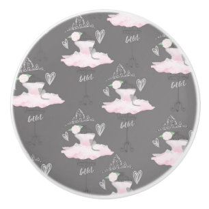 Rosa und Graue Couture-Ballerina-Mädchen-Schlafzim Keramikknauf
