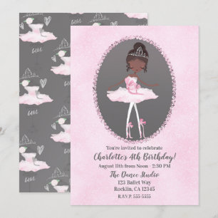 Rosa und Graue Couture-Dunkle-Ballerina-Geburtstag Einladung
