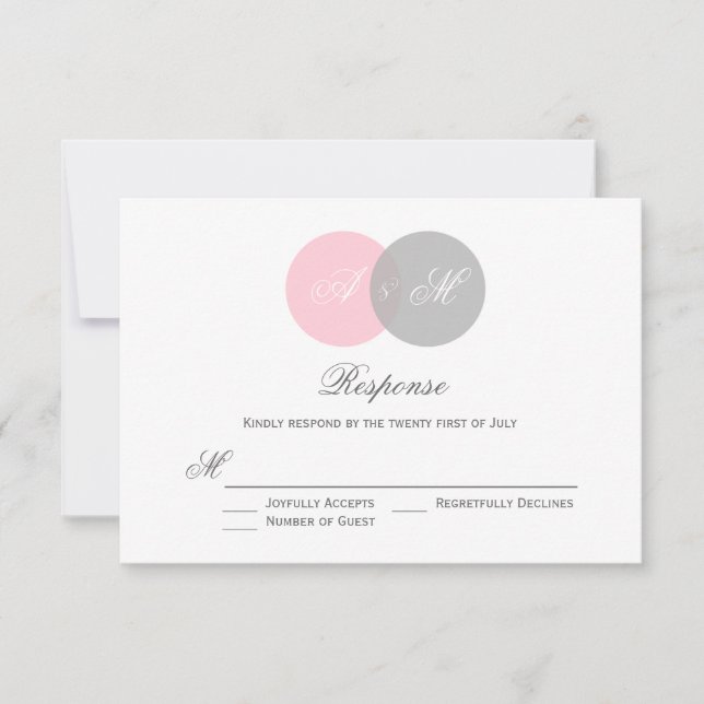 Rosa und graue eingesteckte Kreise Hochzeit der RS RSVP Karte (Vorderseite)