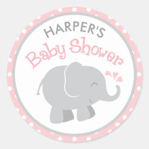 Rosa und graue Elefanten-Baby-Party Runder Aufkleber