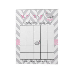 Rosa und graue Elefanten   Babydusche - Spiel Notizblock