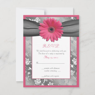 Rosa und graue florale Damast-Hochzeits-Antwortkar RSVP Karte