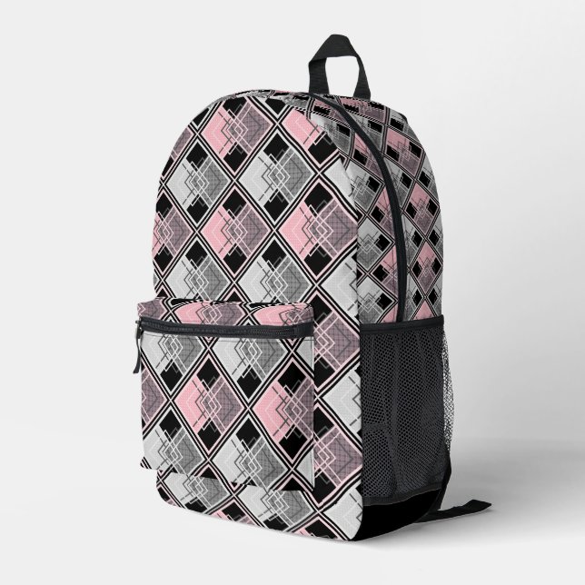 rosa und graue geometrische Patchwork #patchwork Bedruckter Rucksack (Rückseitige Ecke Rechts)