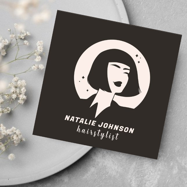 Rosa und graue Haarstyllenschere für Frauen Logo Quadratische Visitenkarte (Von Creator hochgeladen)