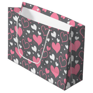 Rosa und graue Herzen Geschenktasche Große Geschenktüte