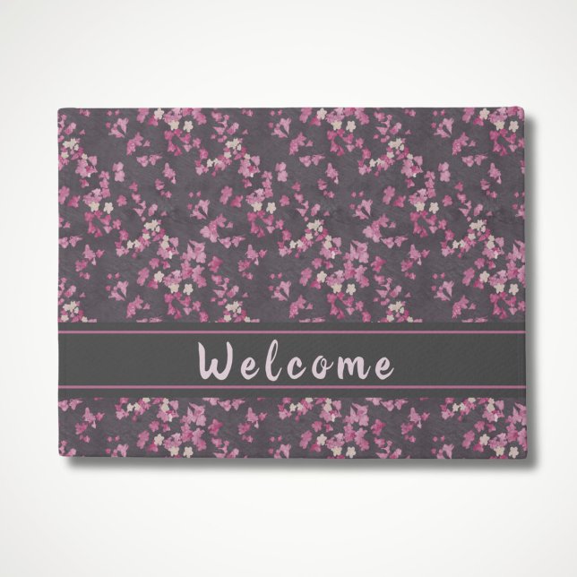 Rosa und graue Kirschblossom Willkommen Fußmatte (Pink and Dark Gray Cherry Blossoms Welcome Mat for front door)