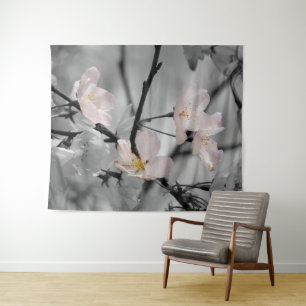 Rosa und graue Kirschblüten Wandteppich