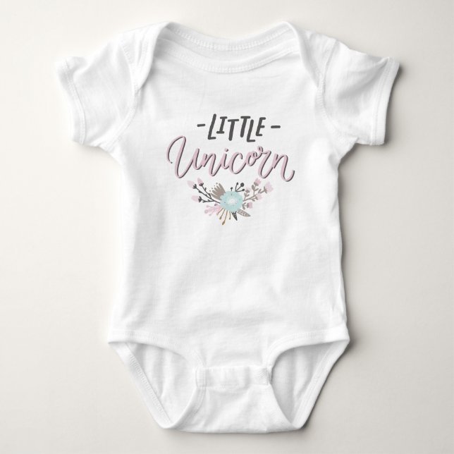 Rosa und graue kleine Einhornhandschrift mit Blume Baby Strampler (Vorderseite)