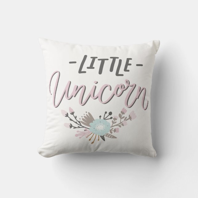 Rosa und graue kleine Einhornhandschrift mit Blume Kissen (Vorderseite)