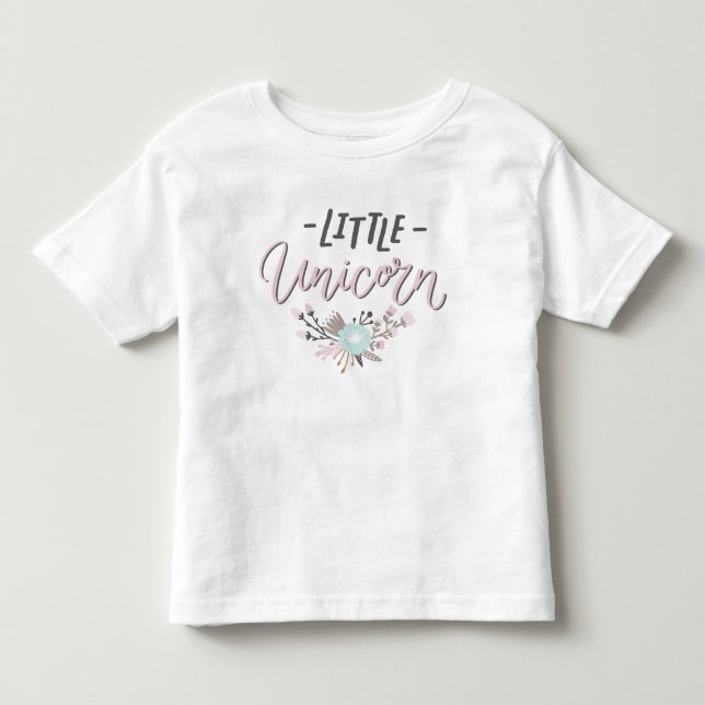 Rosa und graue kleine Einhornhandschrift mit Blume Kleinkind T-shirt (Vorderseite)
