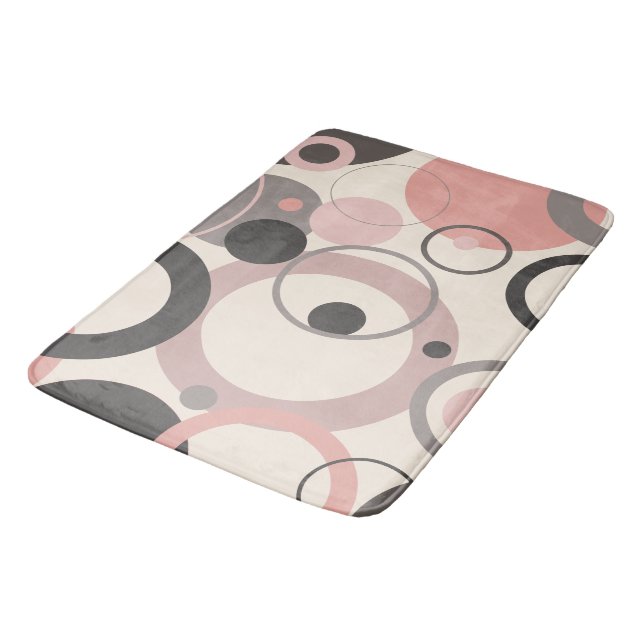 Rosa und graue Kreise des M-Jahrhunderts Moderne Badematte (Schrägansicht)
