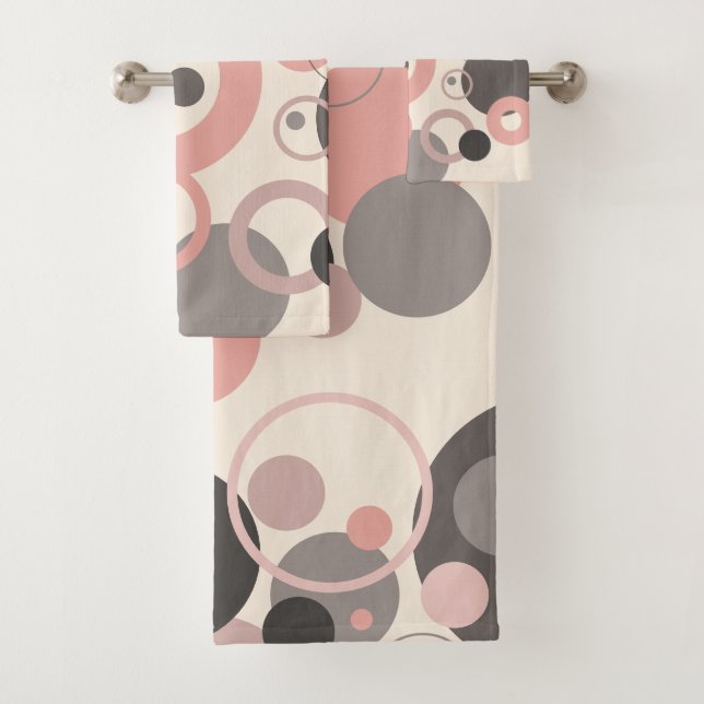 Rosa und graue Kreise des M-Jahrhunderts Moderne Badhandtuch Set (Insitu)