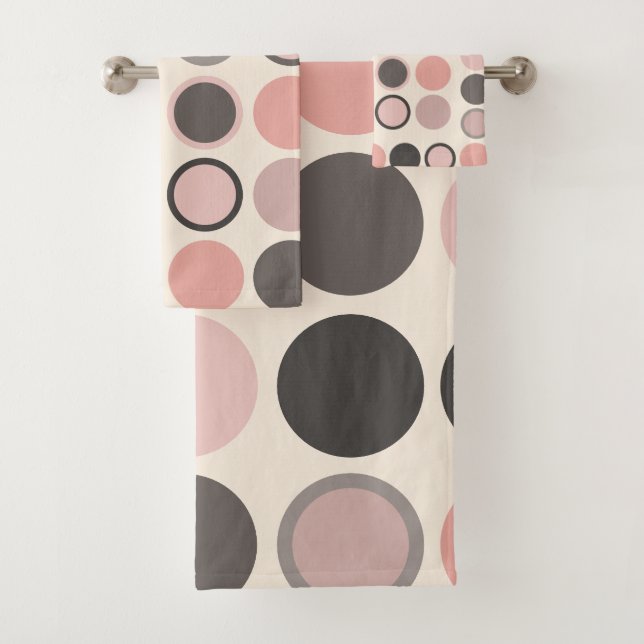 Rosa und graue Kreise Mitte des Jahrhunderts Moder Badhandtuch Set (Insitu)