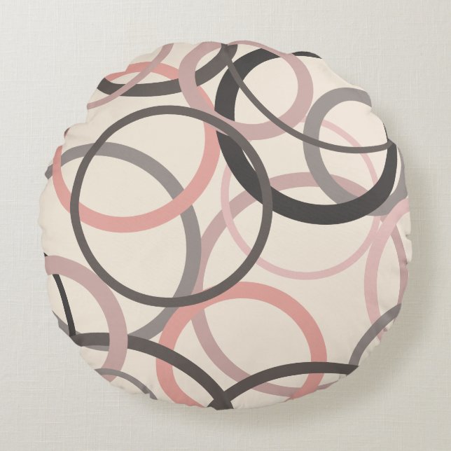 Rosa und graue Kreise Rundes Kissen (Vorderseite)