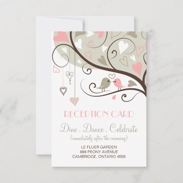 Rosa und graue Lovebirds Hochzeitskarte Einladung (Vorderseite)