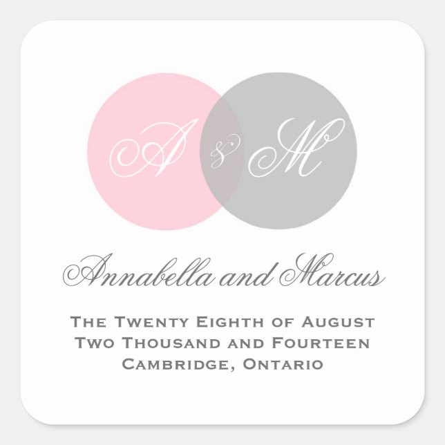 Rosa und graue Monographie Quadratischer Aufkleber (Vorderseite)