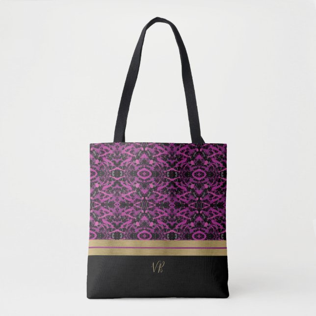 Rosa und graue Paint Spritzer Mit Monogramm Tasche (Vorderseite)