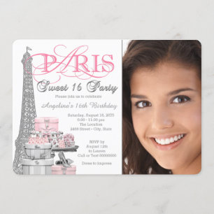 Rosa und Graue Paris Sweet 16 Geburtstagsfeier Einladung