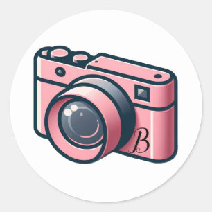 Rosa und graue personalisierte Mädchenkamera-Fotog Runder Aufkleber