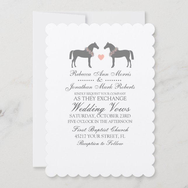 Rosa und graue Pferde - Einladung zur Hochzeit (Vorderseite)