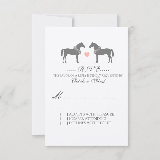 Rosa und graue Pferde Hochzeit RSVP Karte (Vorderseite)