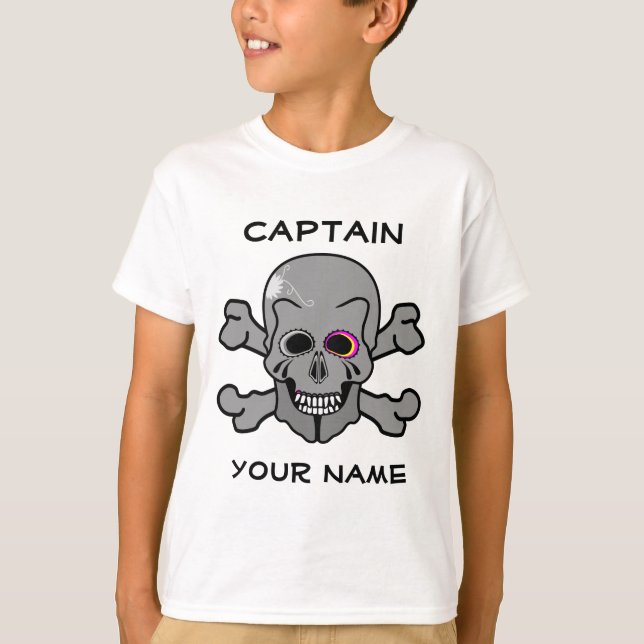 Rosa und graue Piratenflagge T-Shirt (Vorderseite)
