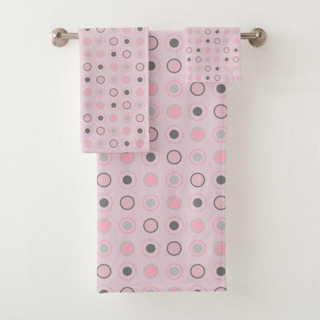Rosa und graue Punkte Badhandtuch Set (Insitu)