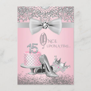 Rosa und Graue Quinceanera Einladung