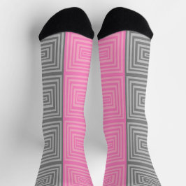 Rosa und graue Socken mit geometrischem Muster Uni