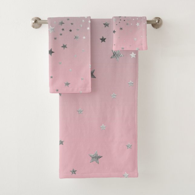 Rosa und graue Stars Ombre Stilvolle Chic Moderne Badhandtuch Set (Insitu)