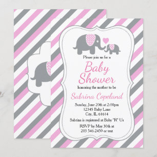 Rosa und graue Streifen   Babydusche Einladung