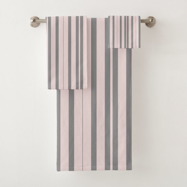 rosa und graue Streifen Badhandtuch Set (Insitu)