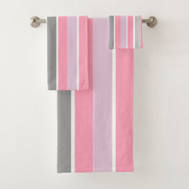 Rosa und graue Streifen Badhandtuch Set