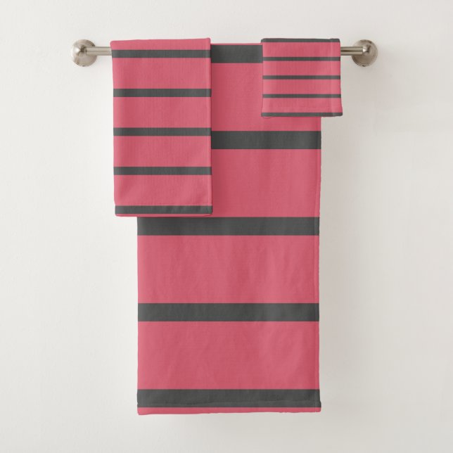 Rosa und graue Streifen Badhandtuch Set (Insitu)