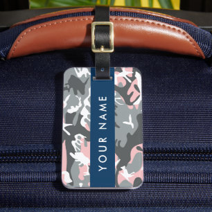 Rosa und graue Tarnung Namen personalisieren Gepäckanhänger