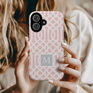 Rosa und graue Trellis Monogramm Editierbare Far Case-Mate iPhone 14 Hülle