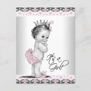 Rosa und graue Vintage Kindermädchendusche Einladung