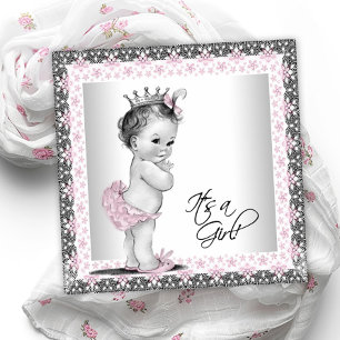 Rosa und graue Vintage Kindermädchendusche Einladung