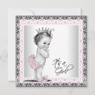 Rosa und graue Vintage Kindermädchendusche Einladung