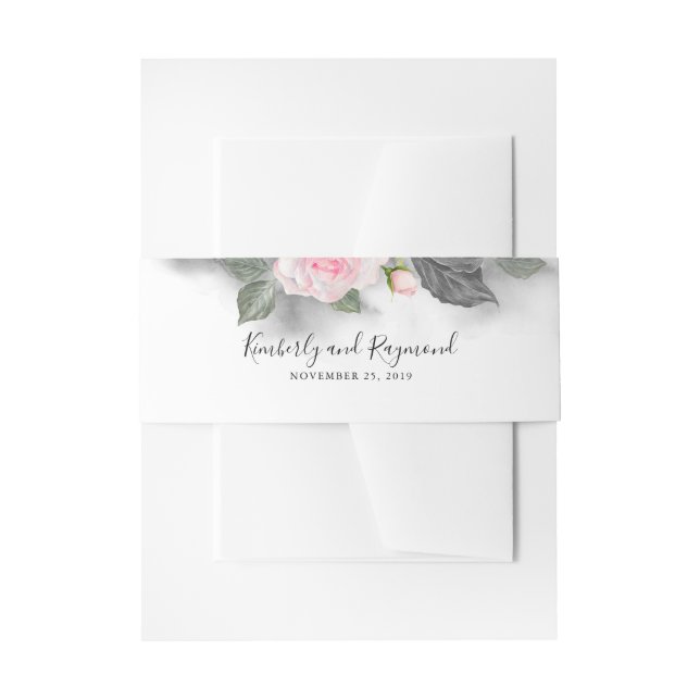Rosa und graue Wasserfarbenhochzeit Einladungsbanderole (Vorderseite Beispiel)