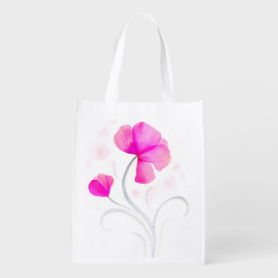 Rosa und graue Wildblume abstrakte Aquarelltasche Wiederverwendbare Einkaufstasche