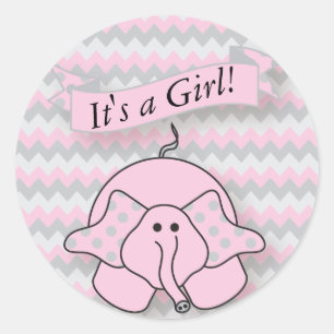 Rosa und graue Zickzack BabyElephant Runder Aufkleber