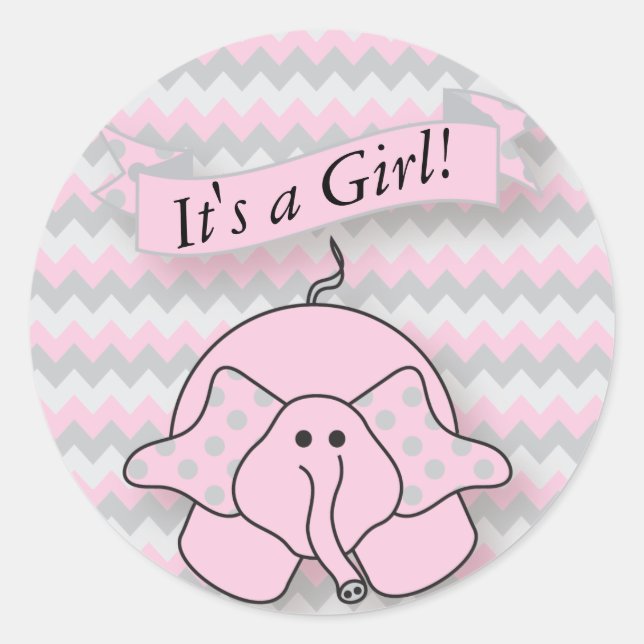 Rosa und graue Zickzack BabyElephant Runder Aufkleber (Vorderseite)