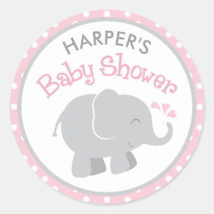 Rosa und grauer Elefant Baby Mädchen Shower Runder Aufkleber