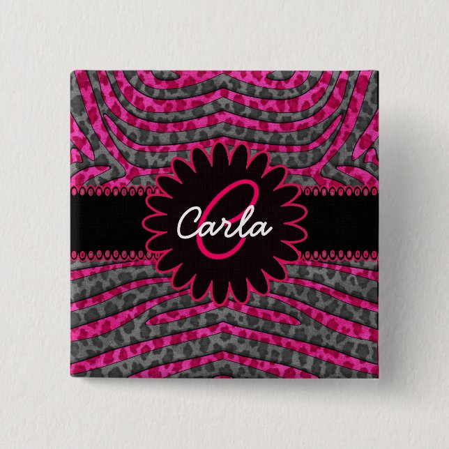 Rosa und grauer Leopard-Druck in den Button (Vorderseite)