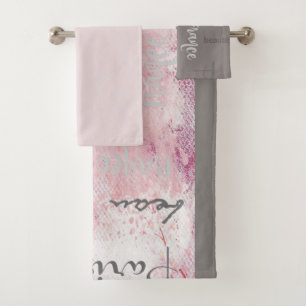 Rosa und grauer Paris-Eiffelturm und französische Badhandtuch Set
