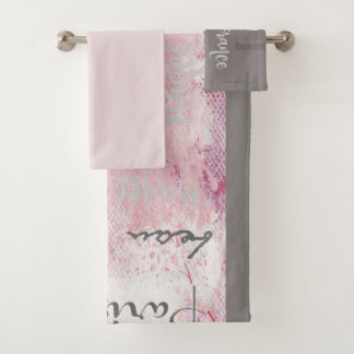Rosa und grauer Paris-Eiffelturm und französischer Badhandtuch Set