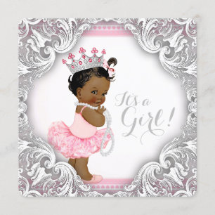 Rosa und grauer Tutu Ethnisch Mädchen Baby Shower Einladung