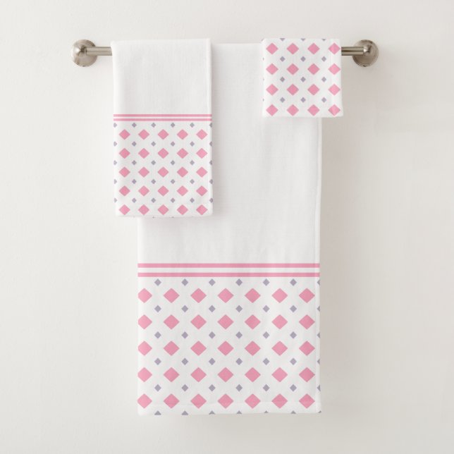 rosa und graues Diamantmuster Badhandtuch Set (Insitu)