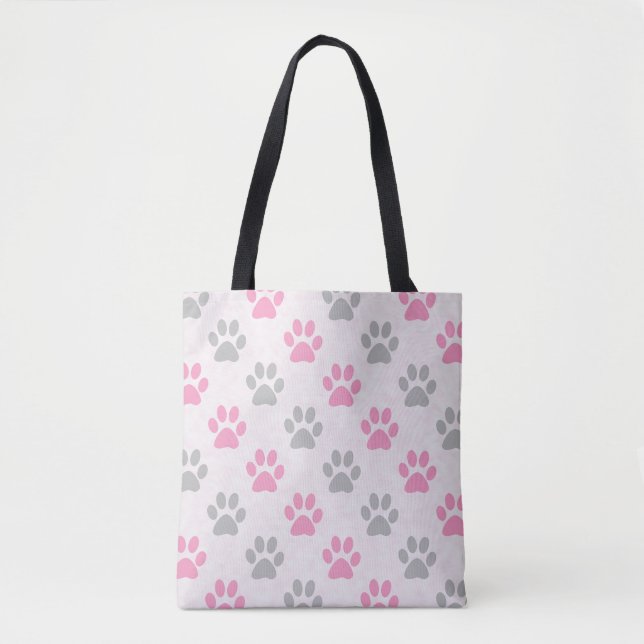 Rosa und graues Pfotenmuster Tasche (Vorderseite)